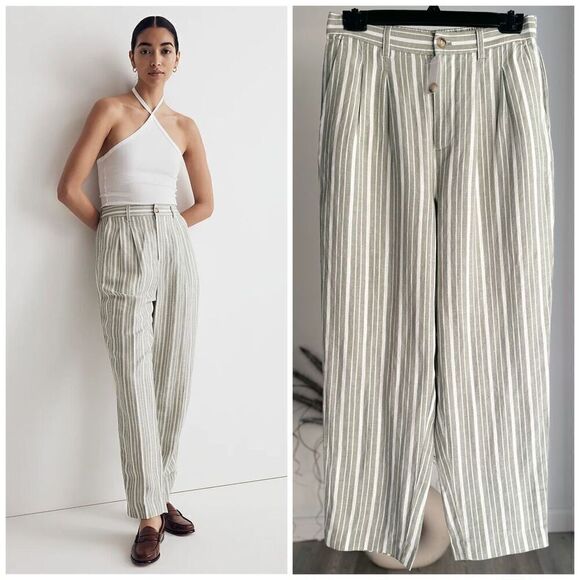 Madewell Linen Blend Striped Pants Tailored Tapered Size 4 NWT - Picture 1 of 9